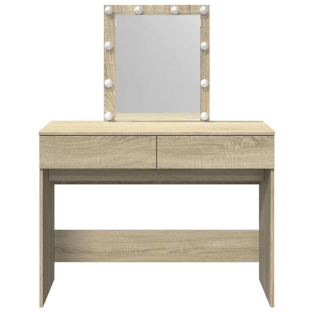 Tocador con LED color roble ahumado 130x50x132,5 cm