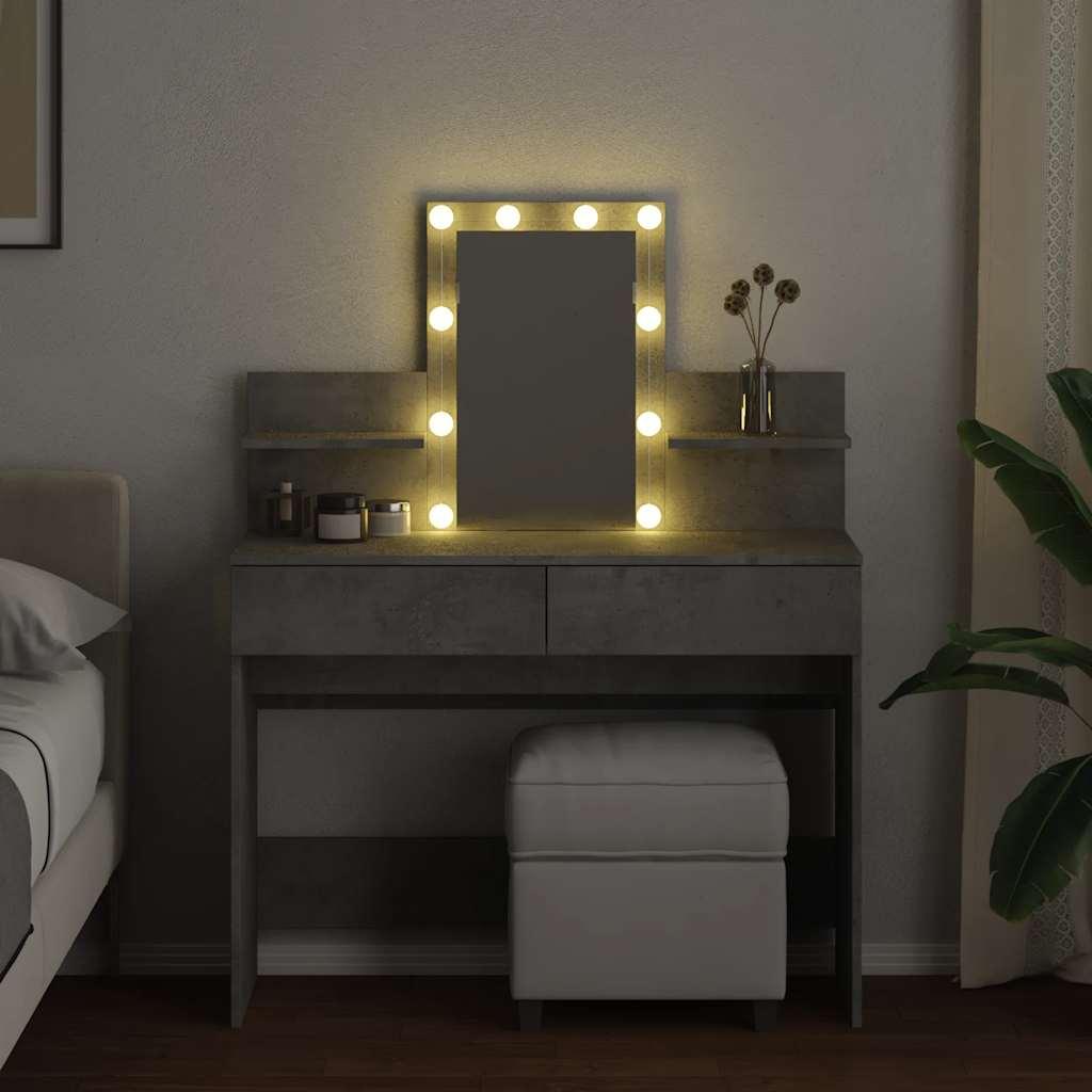 Tocador con luces LED gris hormigón 90x42x132,5 cm