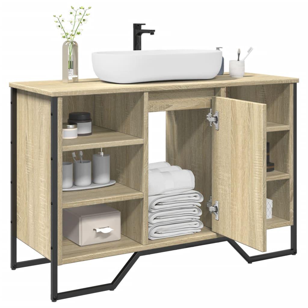 Armario lavabo baño madera ingeniería roble ahumado 91x35x60 cm