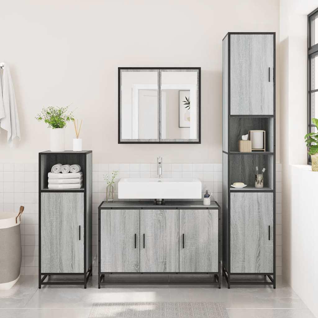 Armario lavabo baño madera ingeniería roble ahumado 91x35x60 cm