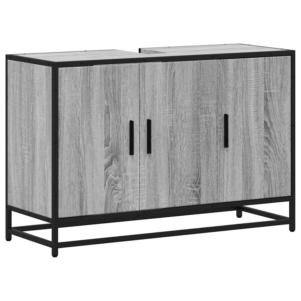 Armario lavabo baño madera ingeniería roble ahumado 91x35x60 cm