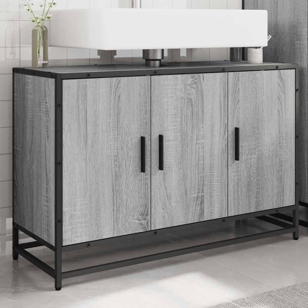 Armario lavabo baño madera ingeniería roble ahumado 91x35x60 cm