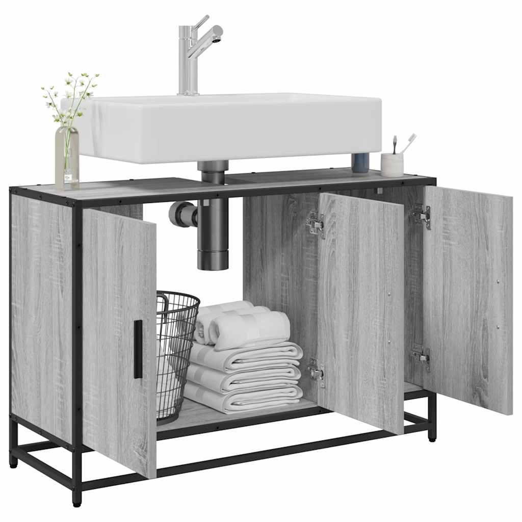 Armario lavabo baño madera ingeniería roble ahumado 91x35x60 cm