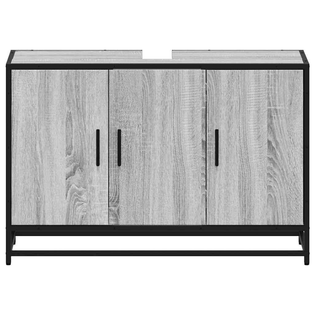 Armario lavabo baño madera ingeniería roble ahumado 91x35x60 cm