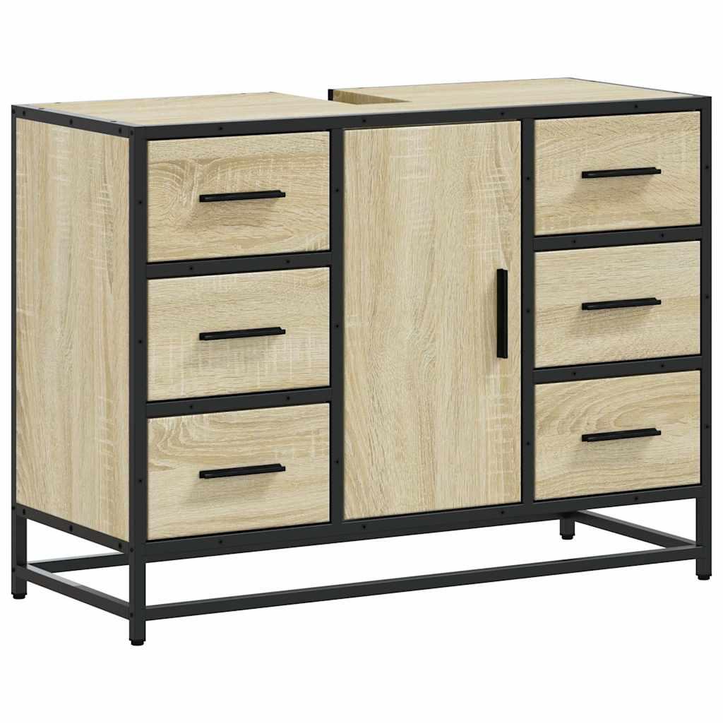 Armario lavabo baño madera ingeniería roble ahumado 91x35x60 cm