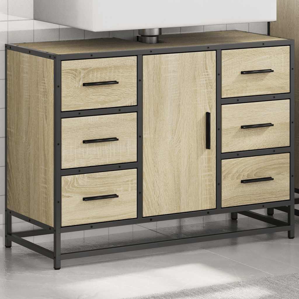 Armario lavabo baño madera ingeniería roble ahumado 91x35x60 cm