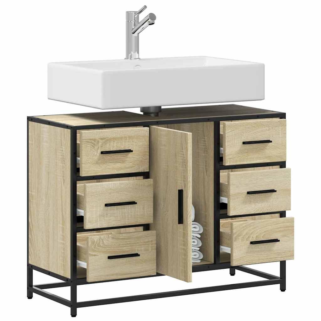 Armario lavabo baño madera ingeniería roble ahumado 91x35x60 cm