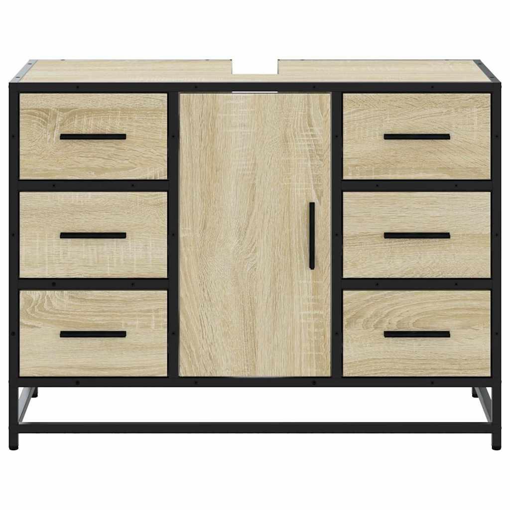 Armario lavabo baño madera ingeniería roble ahumado 91x35x60 cm