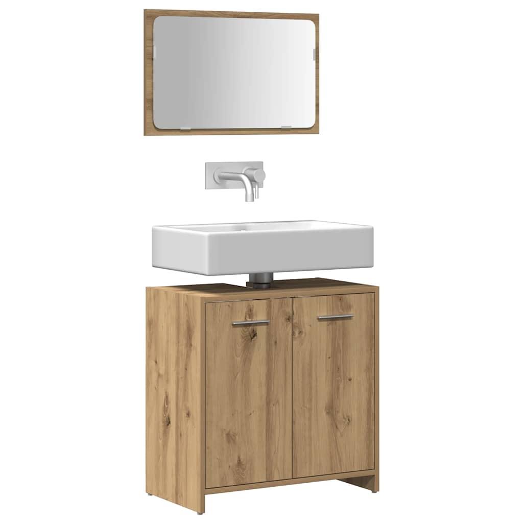 Mueble de baño con espejo de madera ingeniería roble artesanal