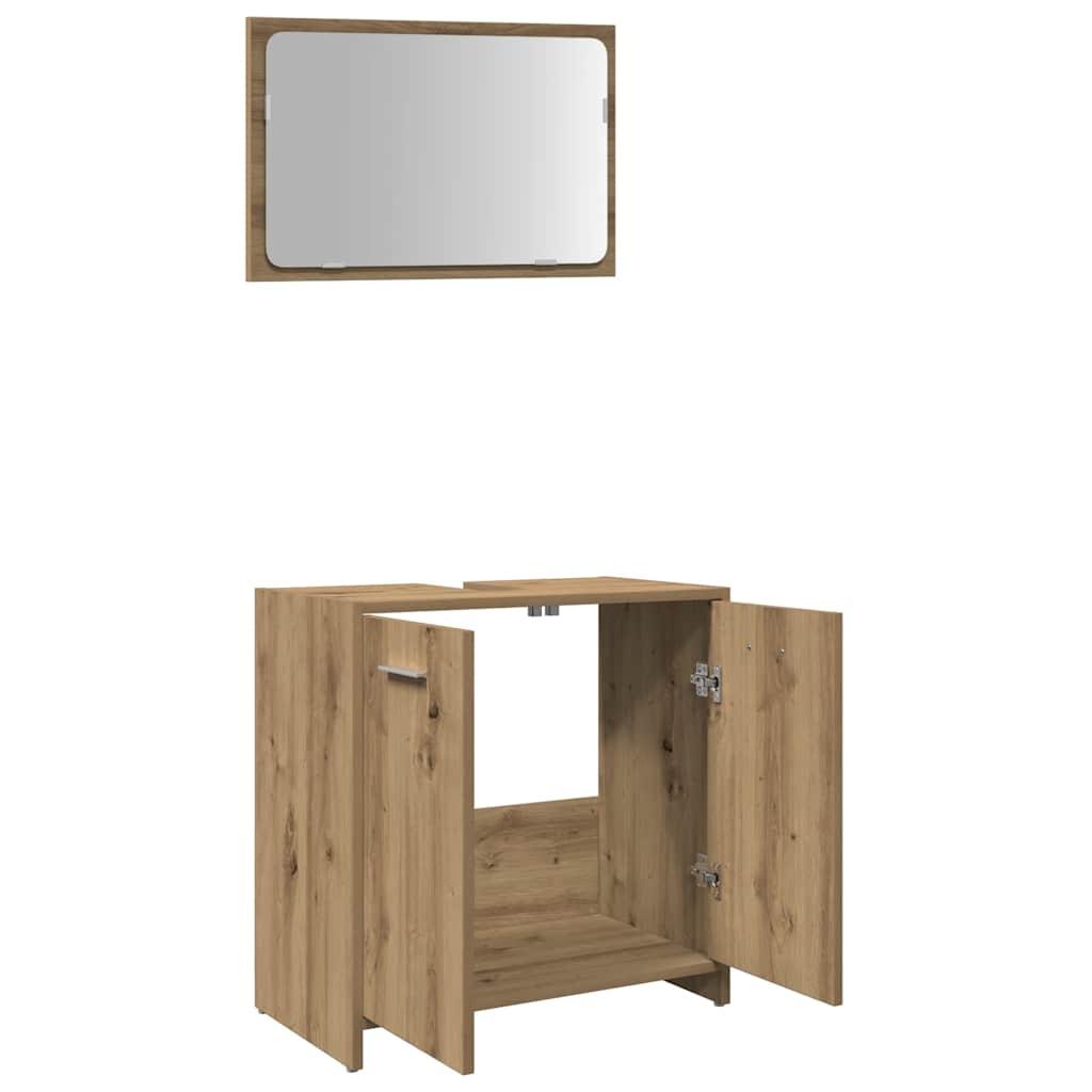 Mueble de baño con espejo de madera ingeniería roble artesanal