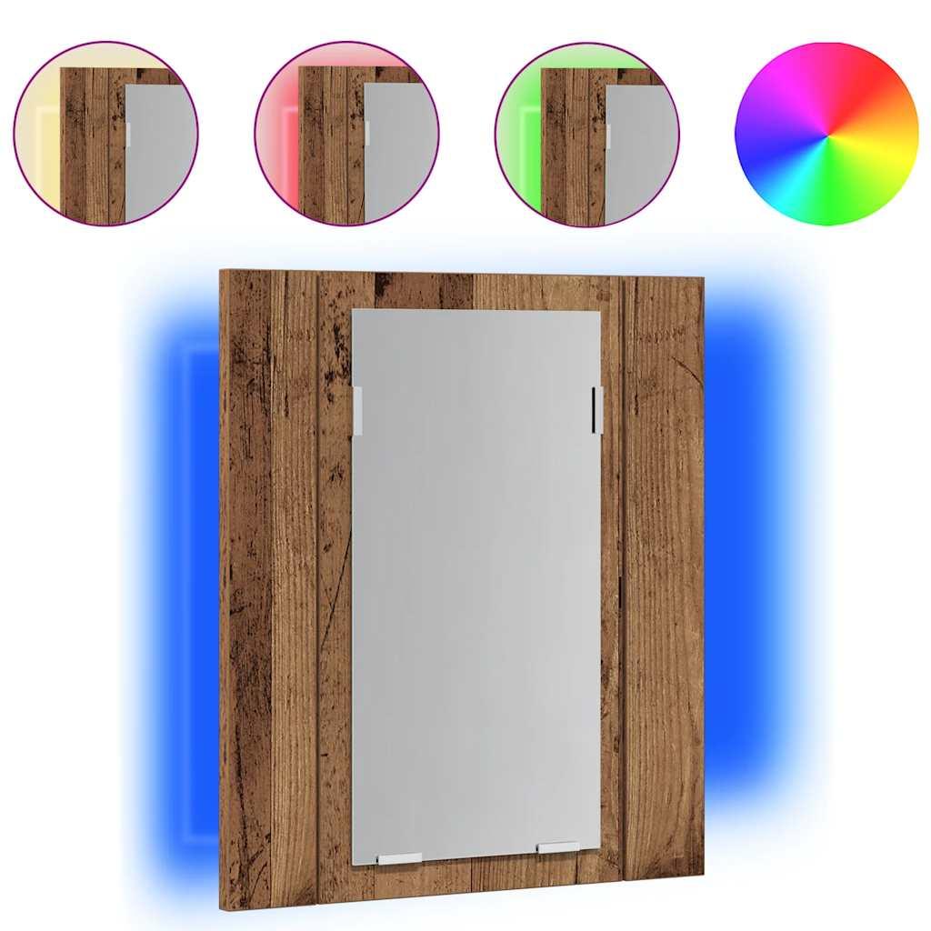 Armario de baño con espejo LED madera envejecida 40x12x45 cm