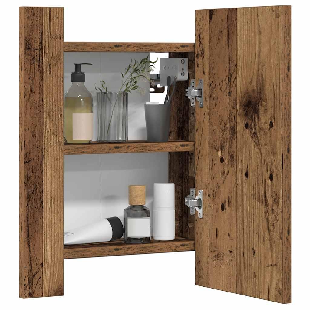 Armario de baño con espejo LED madera envejecida 40x12x45 cm