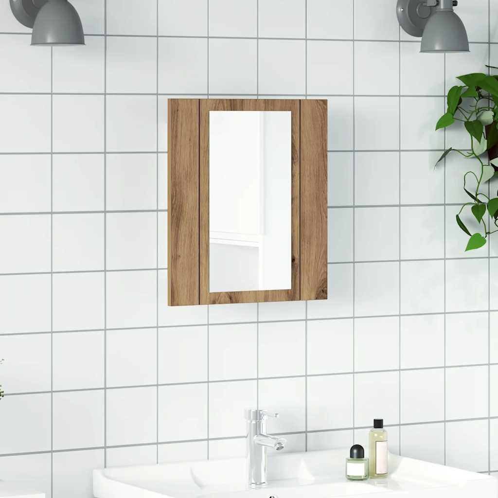 Armario de baño con espejo LED madera roble artisan 40x12x45 cm