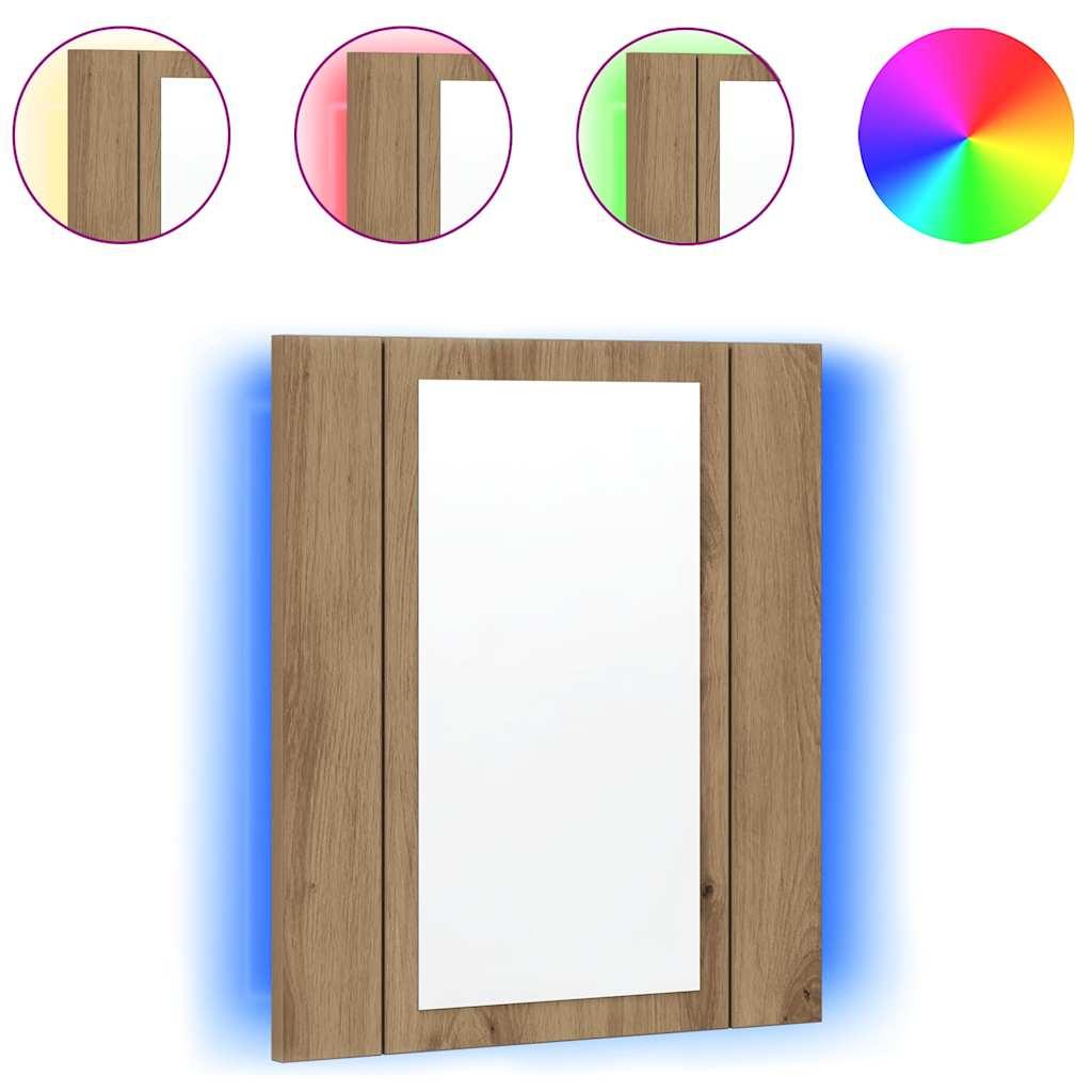 Armario de baño con espejo LED madera roble artisan 40x12x45 cm