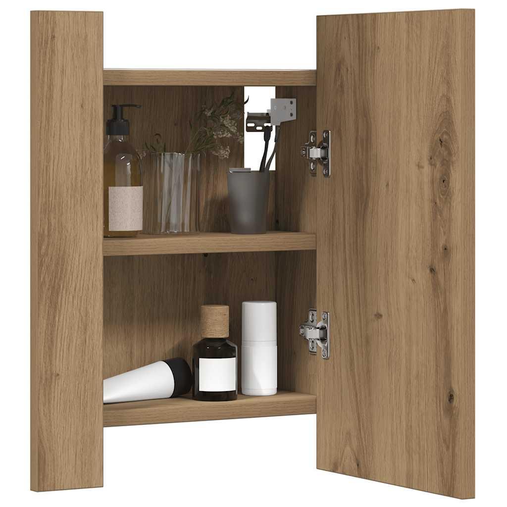 Armario de baño con espejo LED madera roble artisan 40x12x45 cm