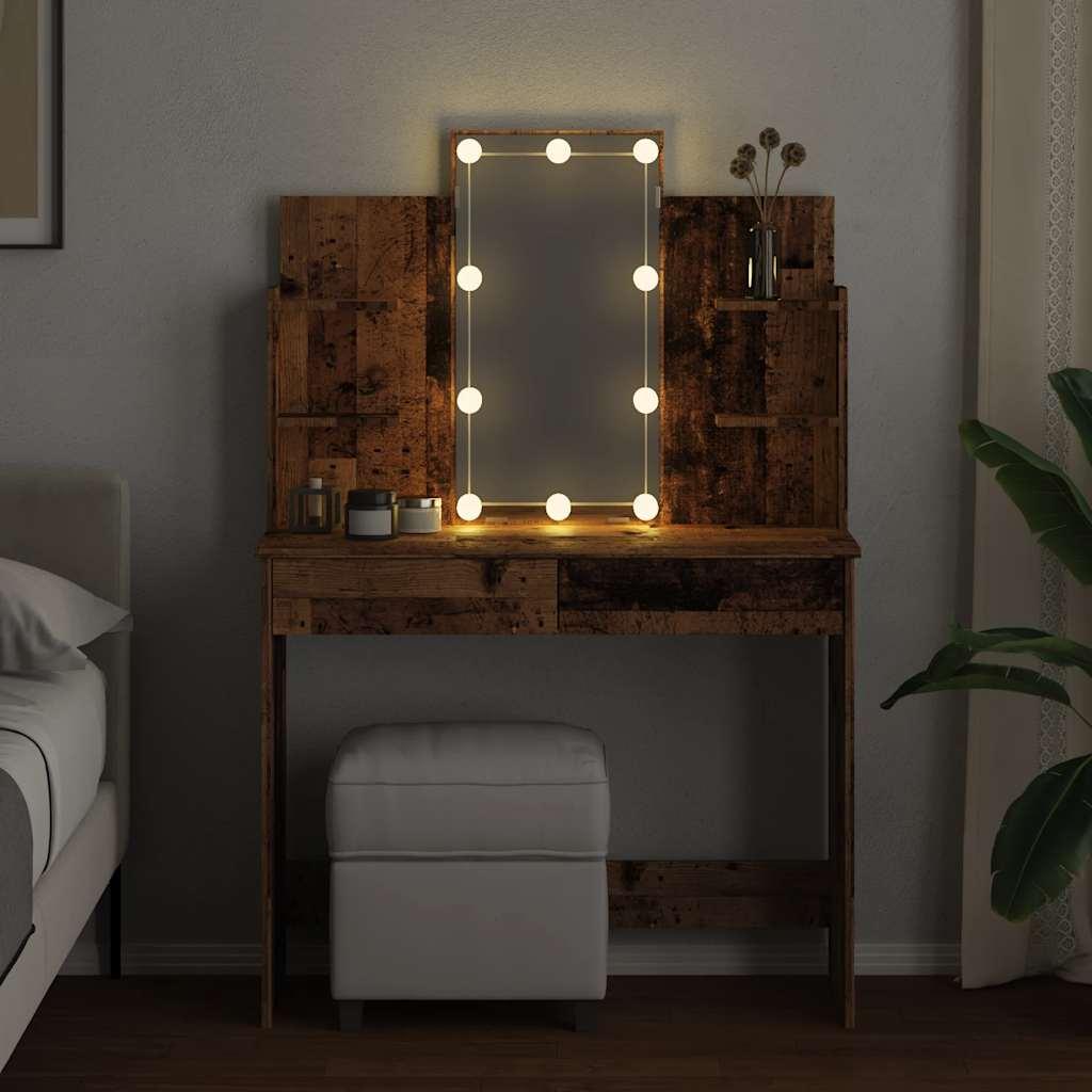 Tocador con luces LED madera envejecida 96x40x142 cm