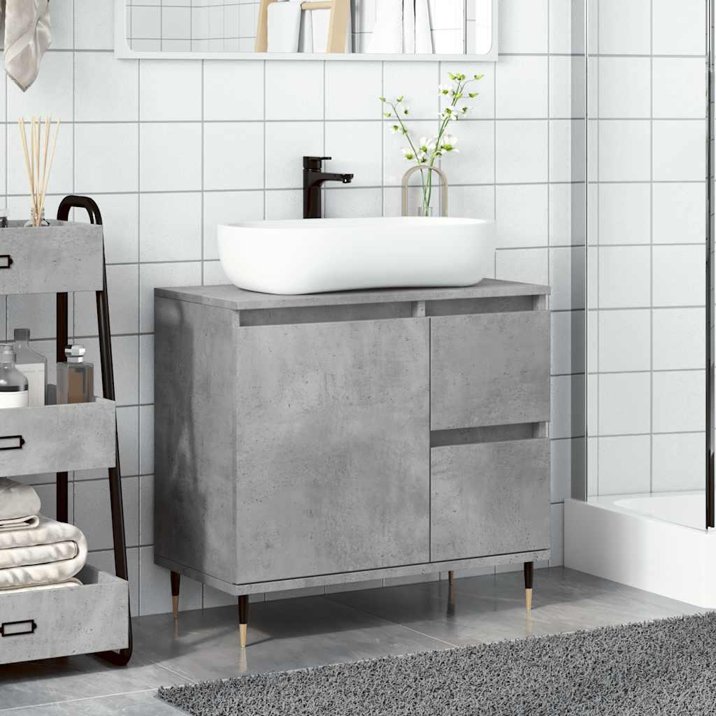 Armario de baño madera contrachapada gris hormigón 30x30x190 cm
