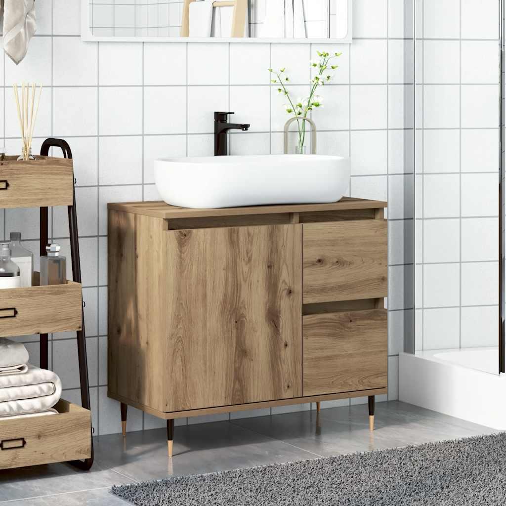 Armario de baño madera de ingeniería gris Sonoma 33x33x120,5 cm