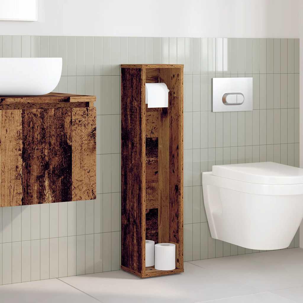 Mueble de baño con portarrollos papel higiénico, madera antigua