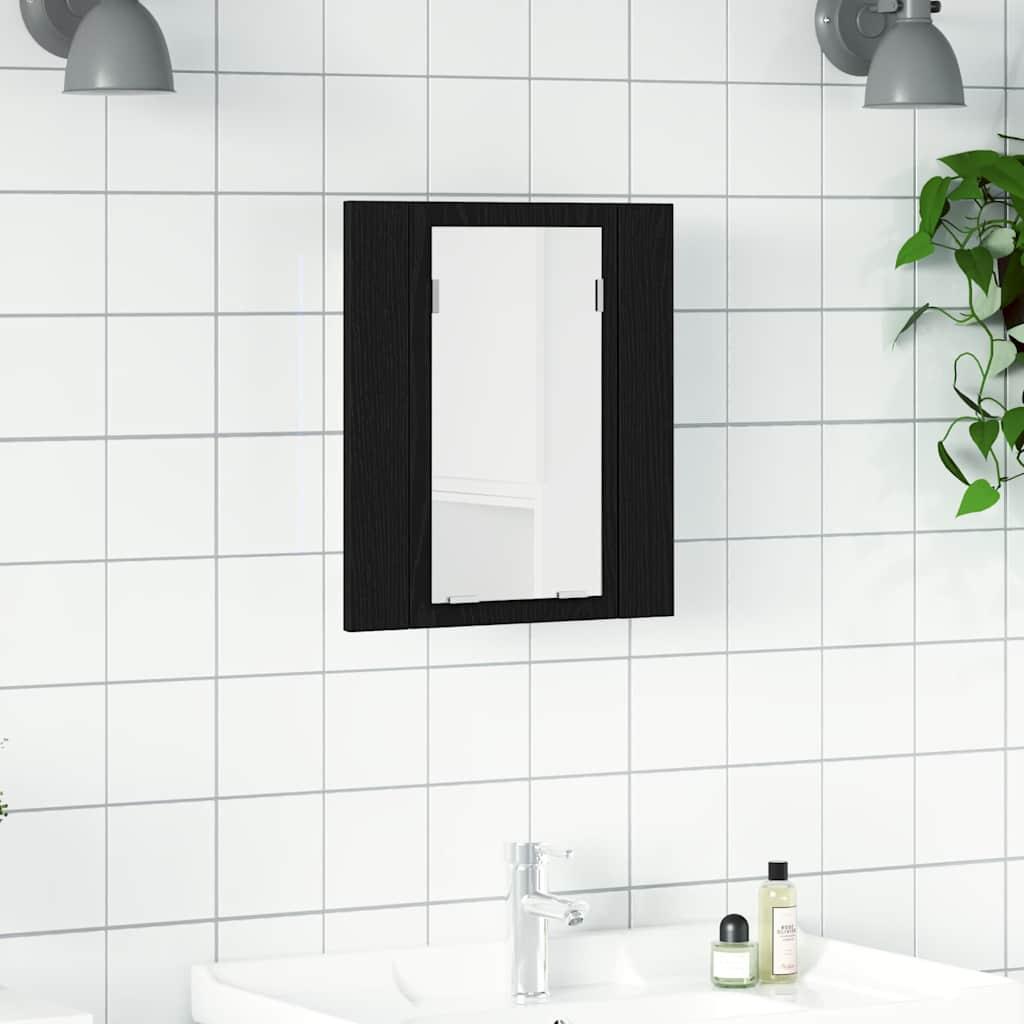 Armario con espejo de baño LED, roble negro, 40x12x45 cm