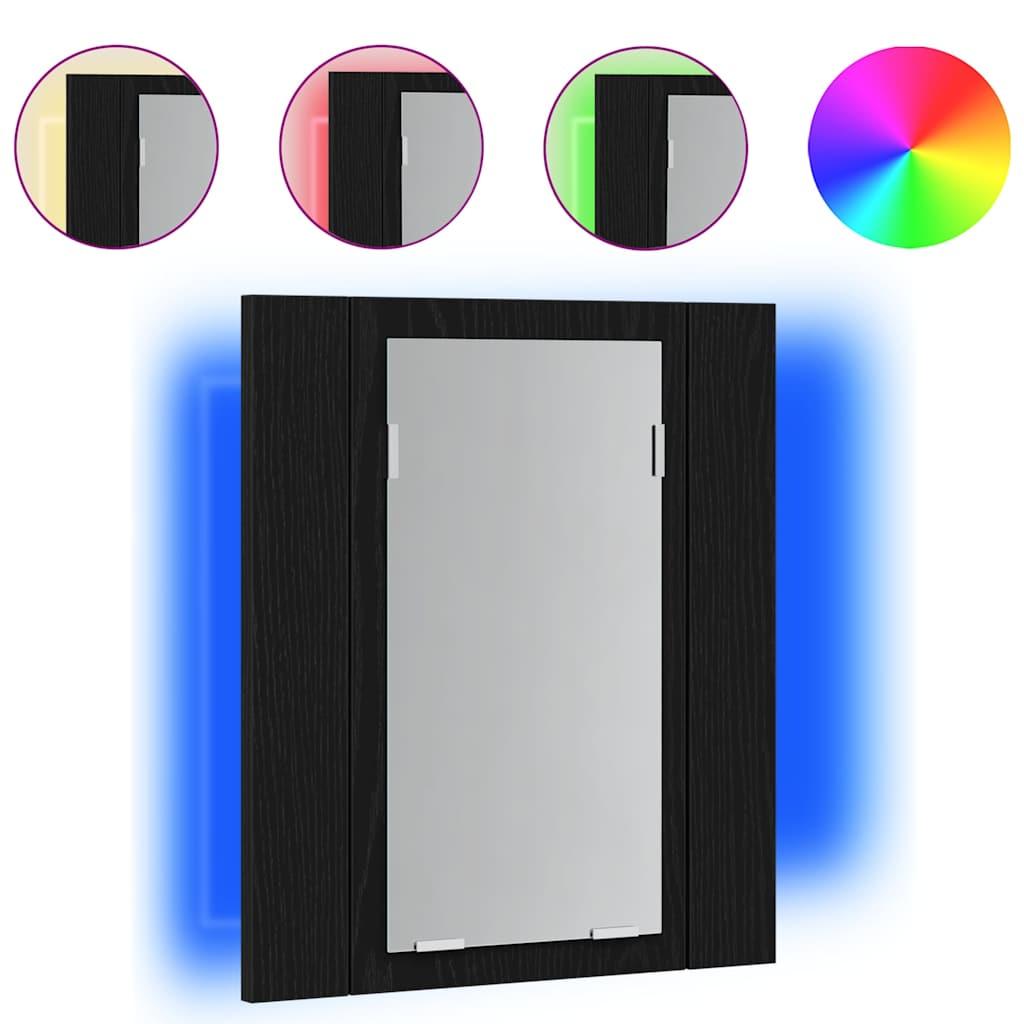 Armario con espejo de baño LED, roble negro, 40x12x45 cm