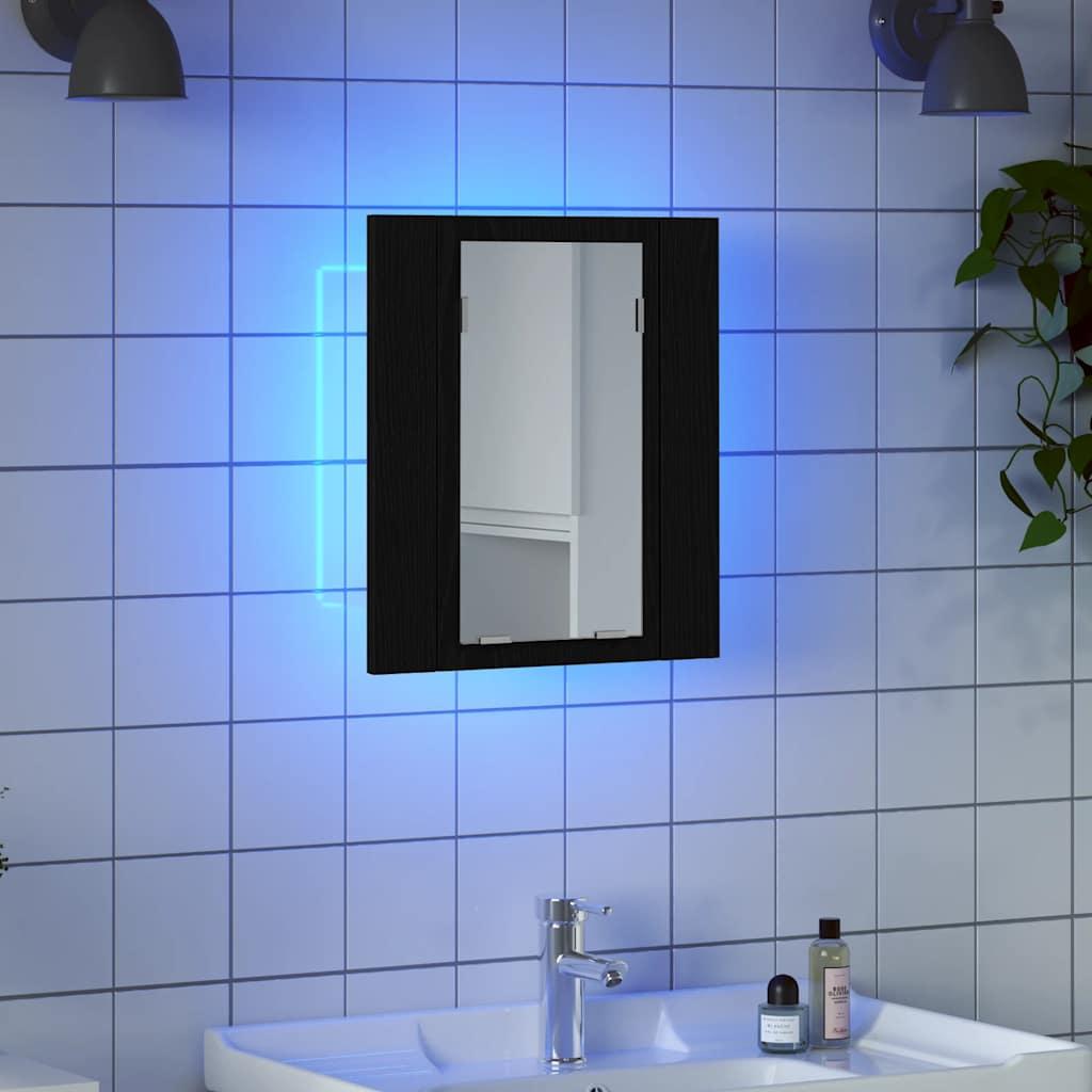Armario con espejo de baño LED, roble negro, 40x12x45 cm