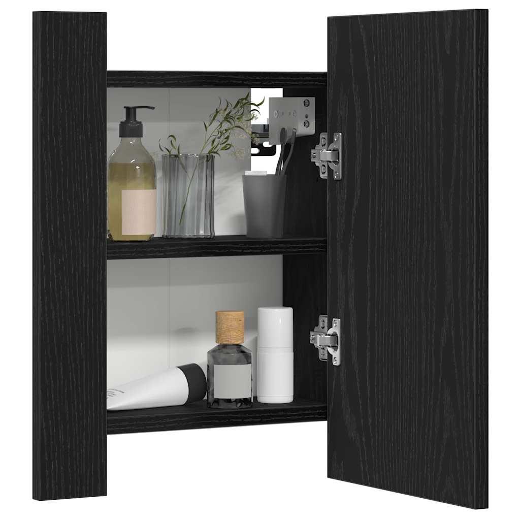 Armario con espejo de baño LED, roble negro, 40x12x45 cm