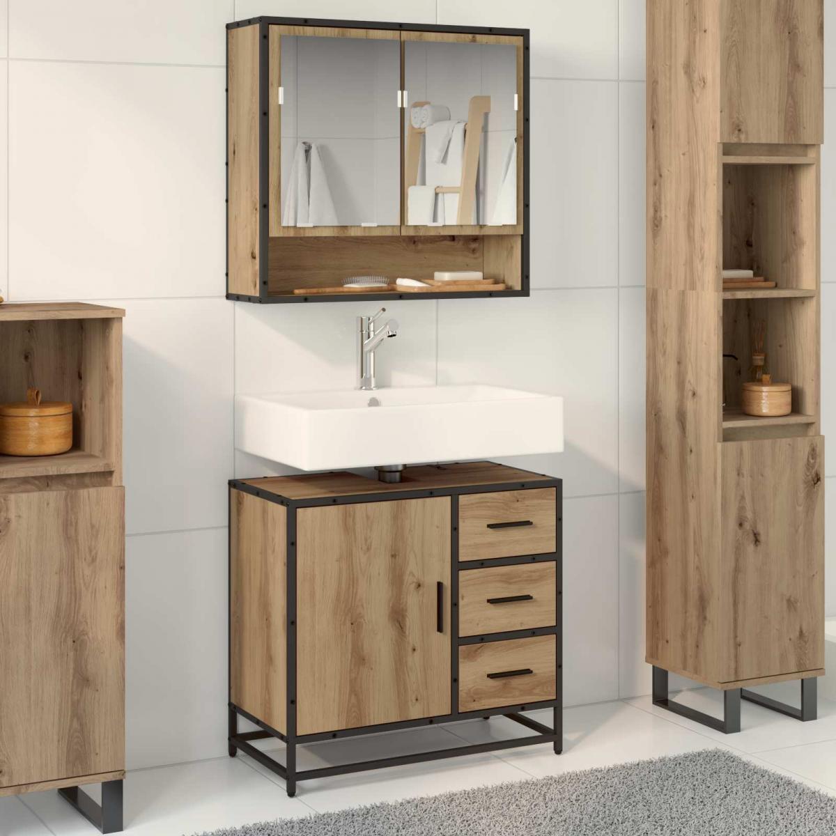 Mueble de Cuarto de Baño Marrón y Negro 38 x 33,5 x 160 cm