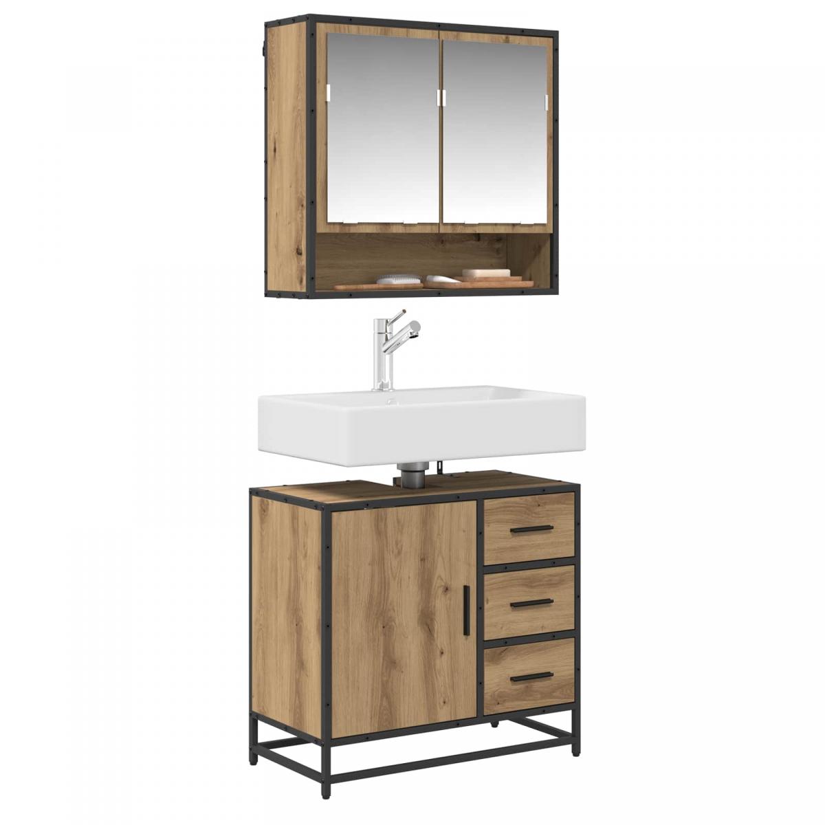 Mueble de Cuarto de Baño Marrón y Negro 38 x 33,5 x 160 cm