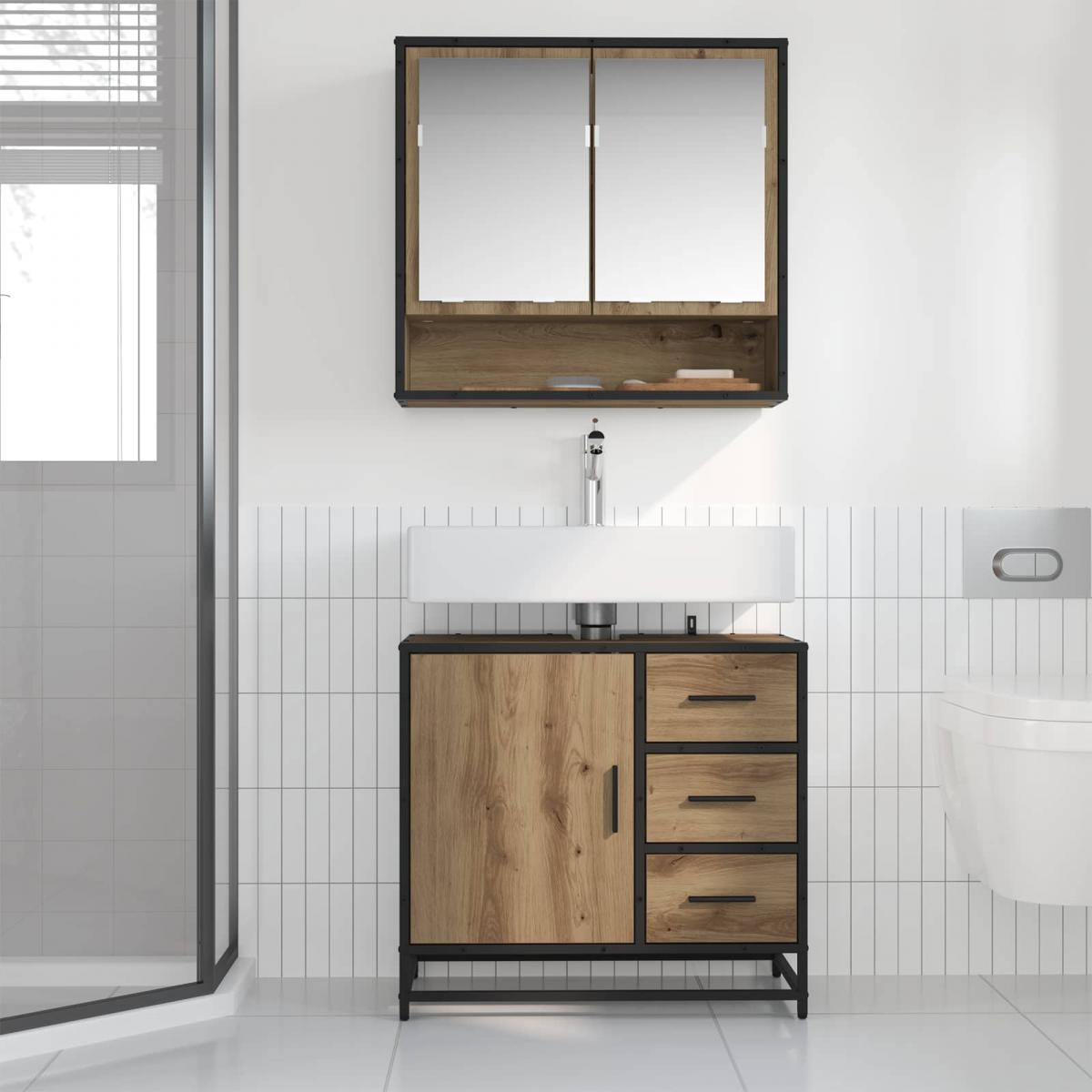 Mueble de Cuarto de Baño Marrón y Negro 38 x 33,5 x 160 cm