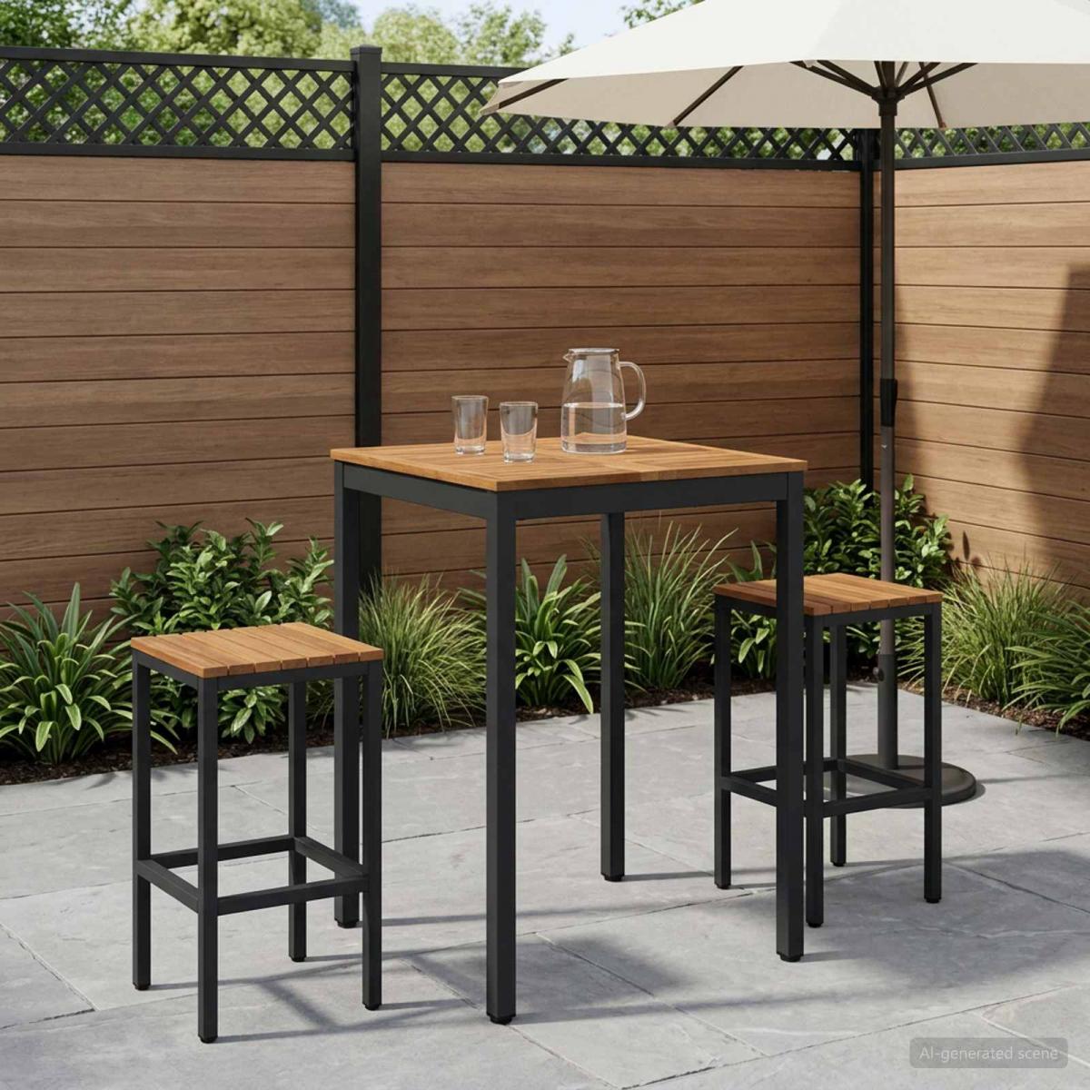 Mesa de Bar para Jardín Natural y negro 196 x 100,5 x 105 cm