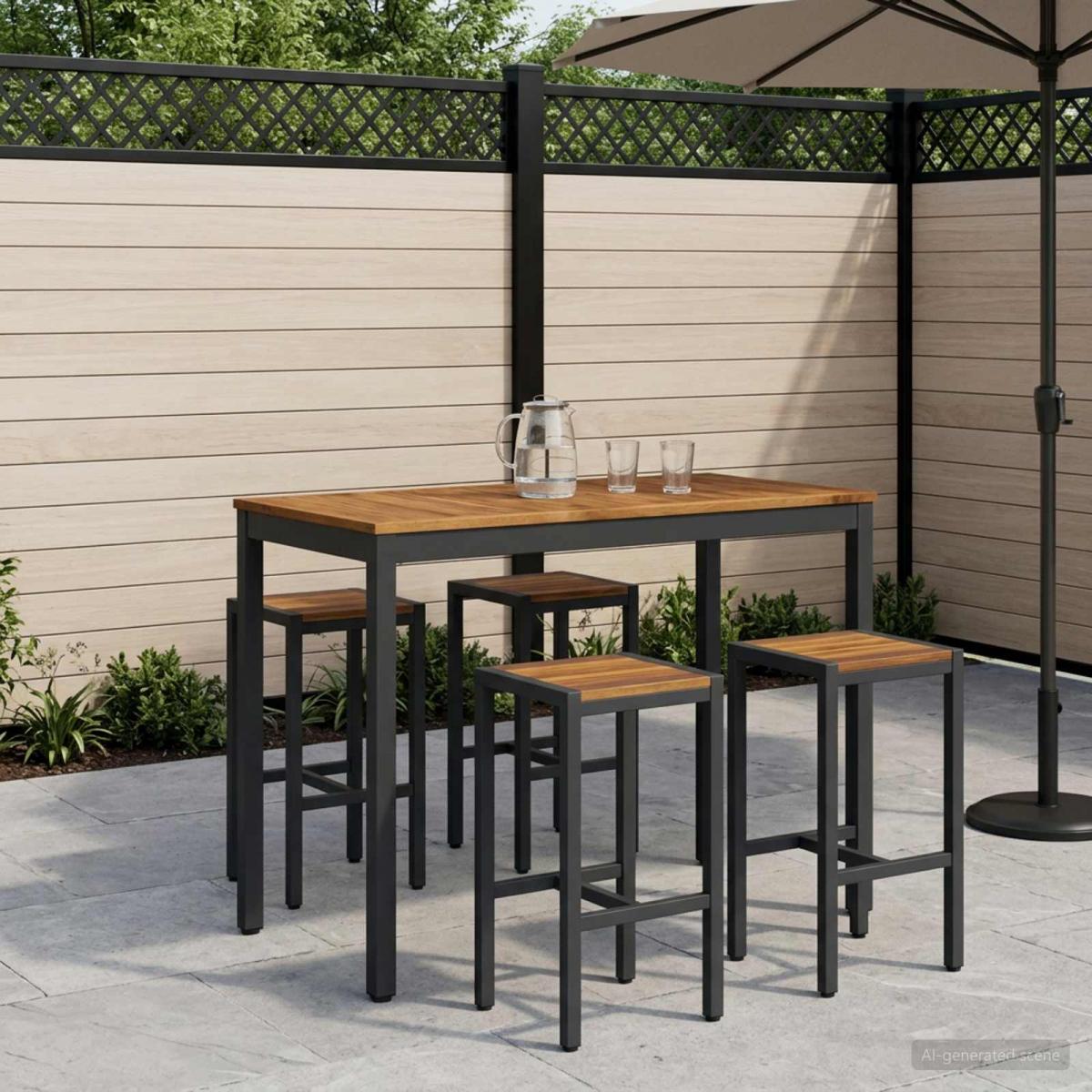 Mesa de Bar para Jardín Natural y negro 196 x 100,5 x 105 cm