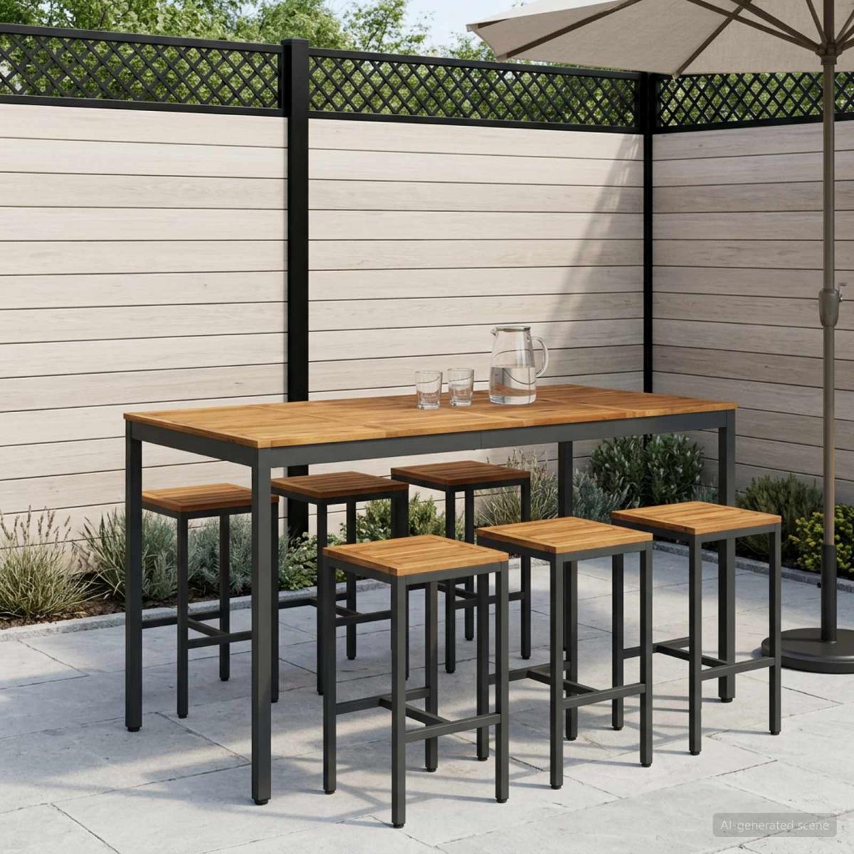 Mesa de Bar para Jardín Natural y negro 196 x 100,5 x 105 cm