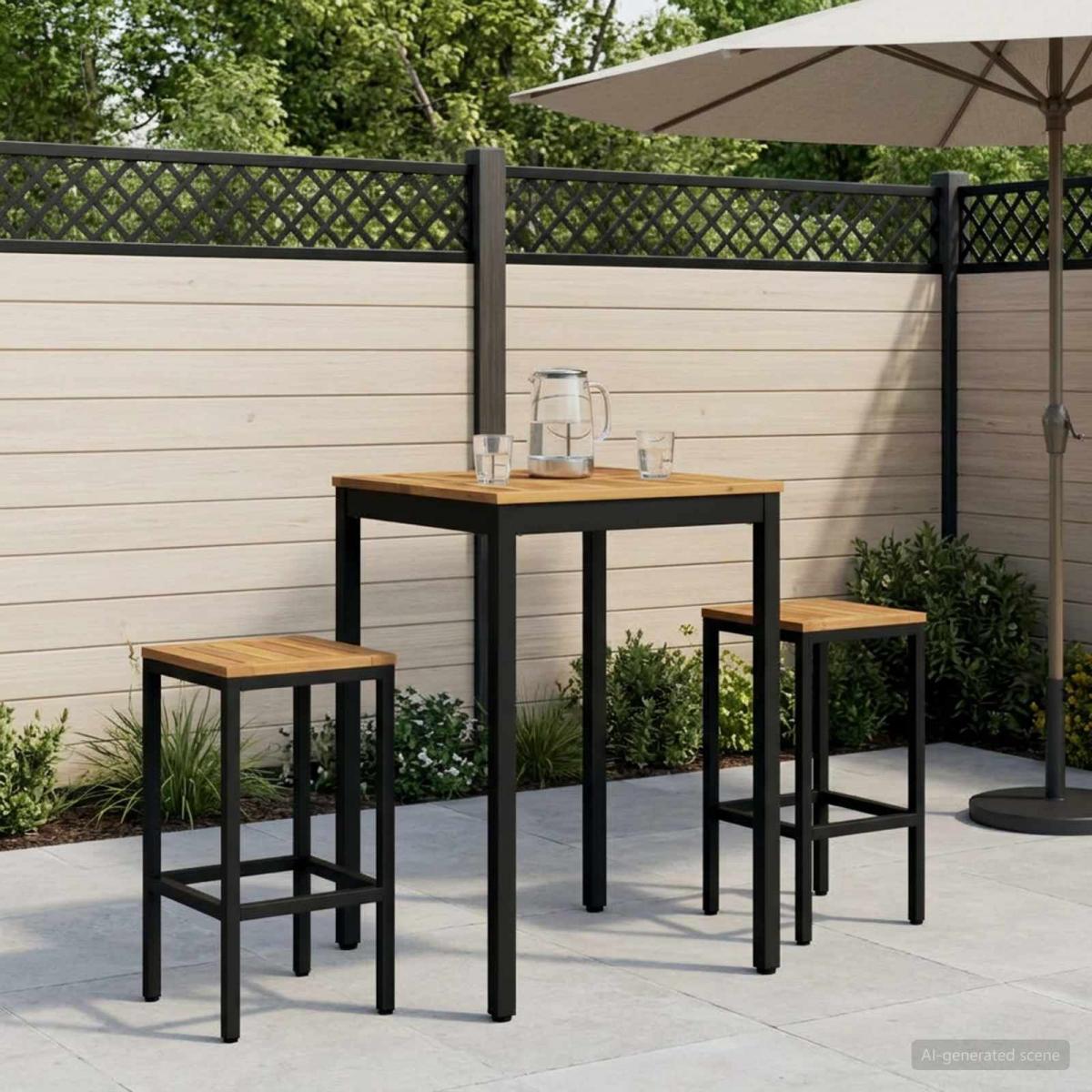 Mesa de Bar para Jardín Natural y negro 196 x 100,5 x 105 cm