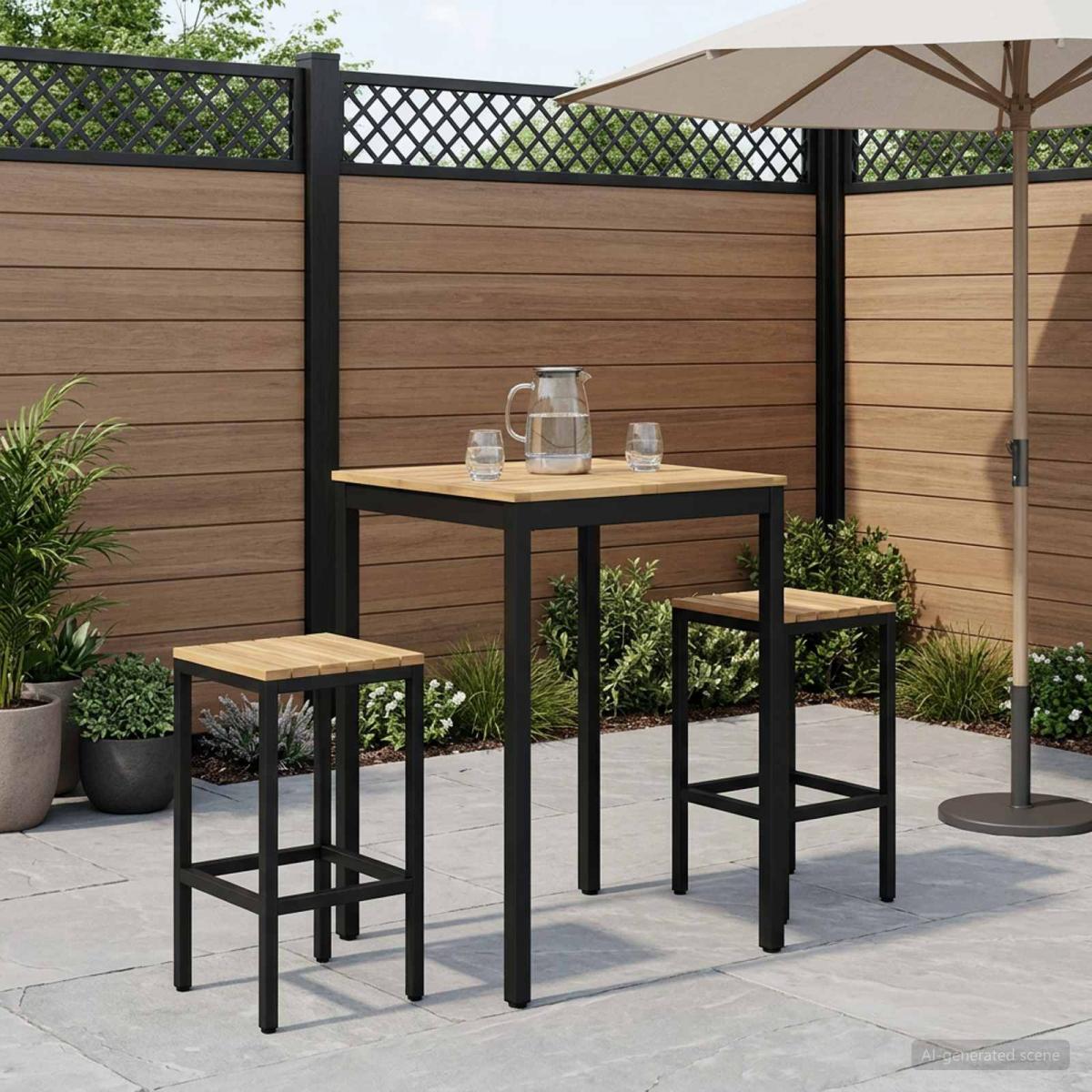 Mesa de Bar para Jardín Natural y negro 196 x 100,5 x 105 cm