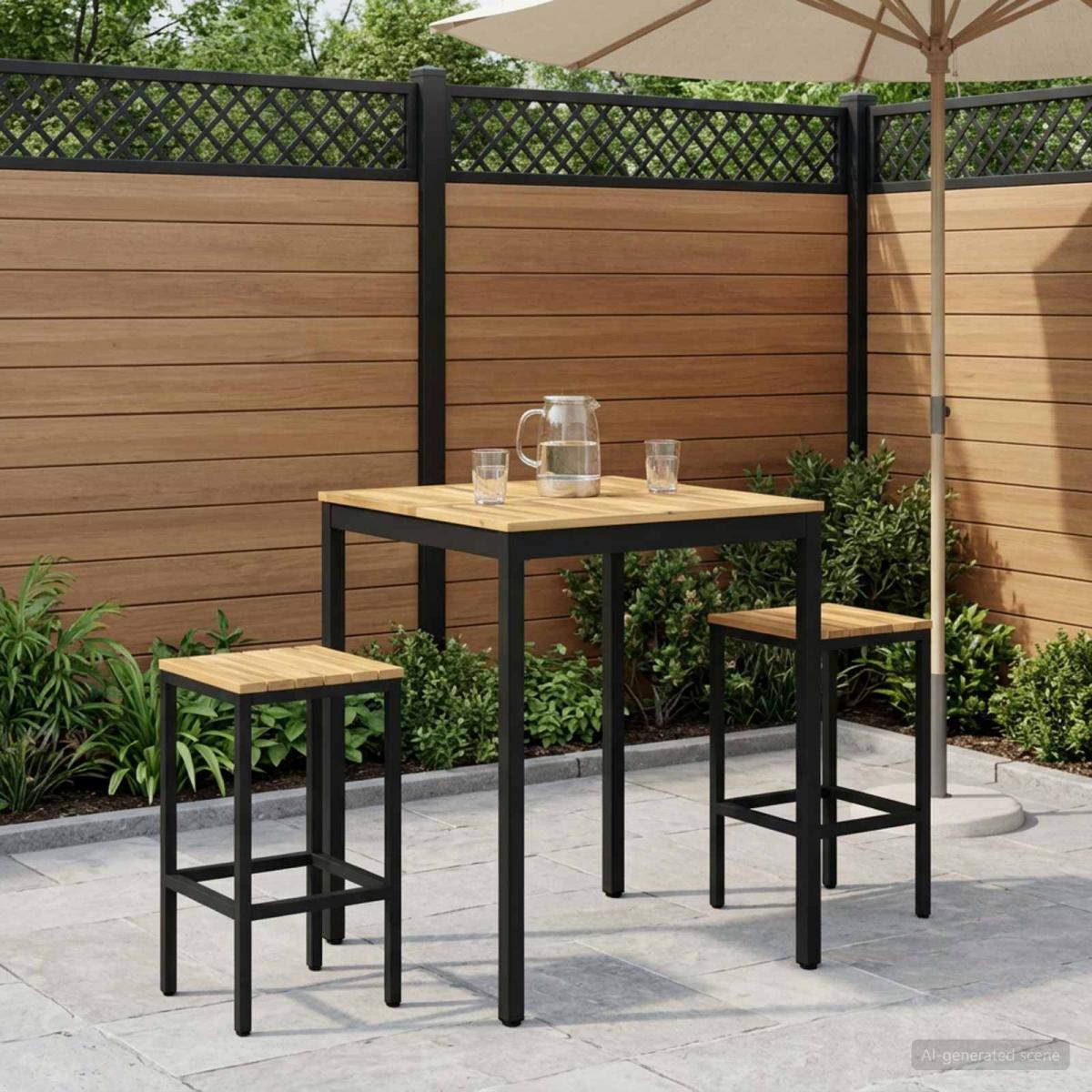 Mesa de Bar para Jardín Natural y negro 196 x 100,5 x 105 cm