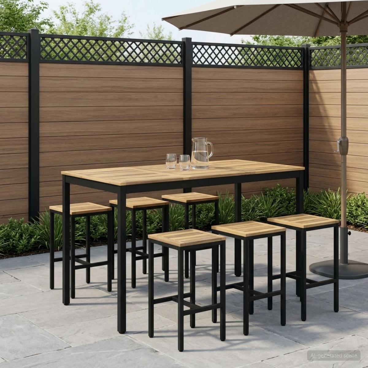 Mesa de Bar para Jardín Natural y negro 196 x 100,5 x 105 cm