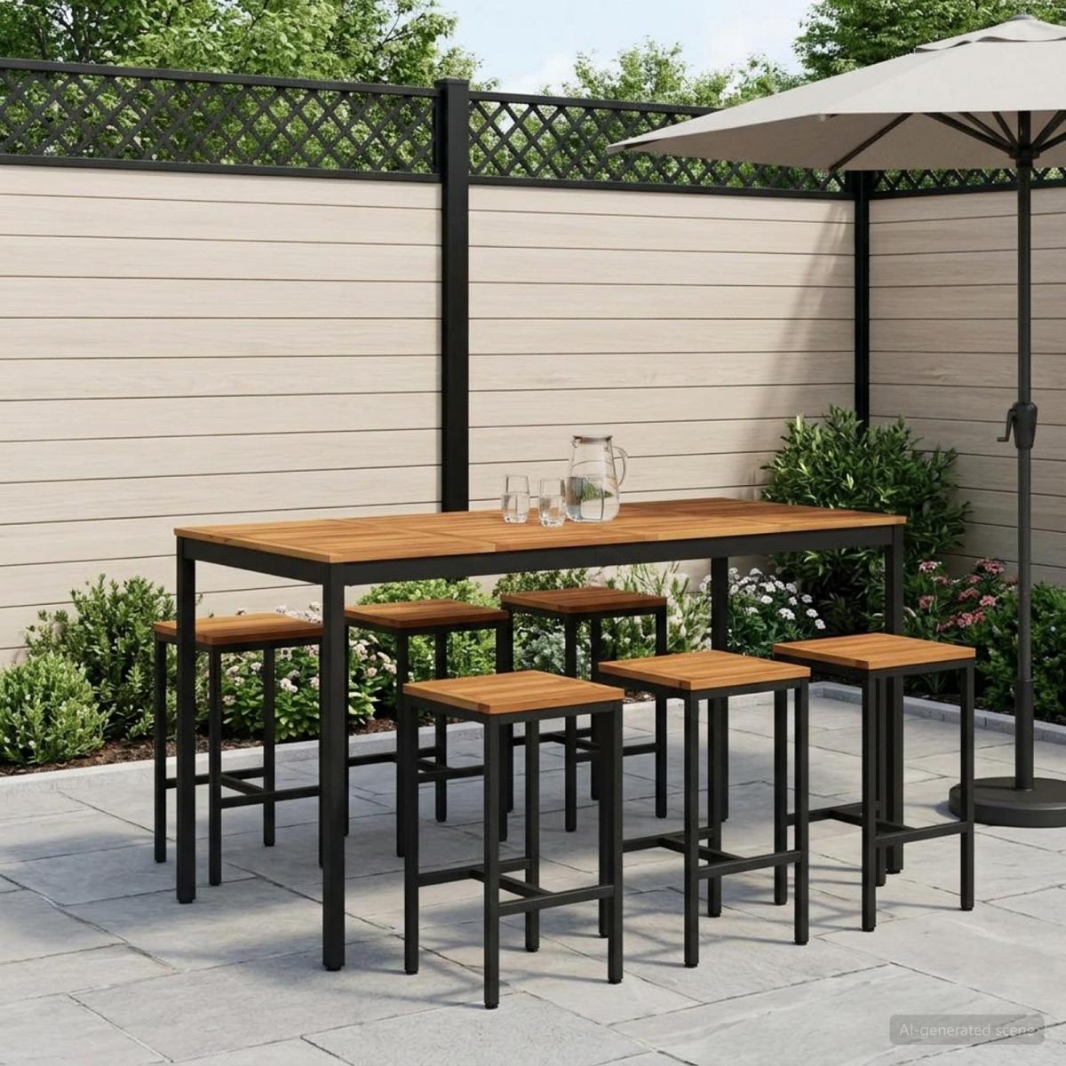 Mesa de Bar para Jardín Natural y negro 196 x 100,5 x 105 cm