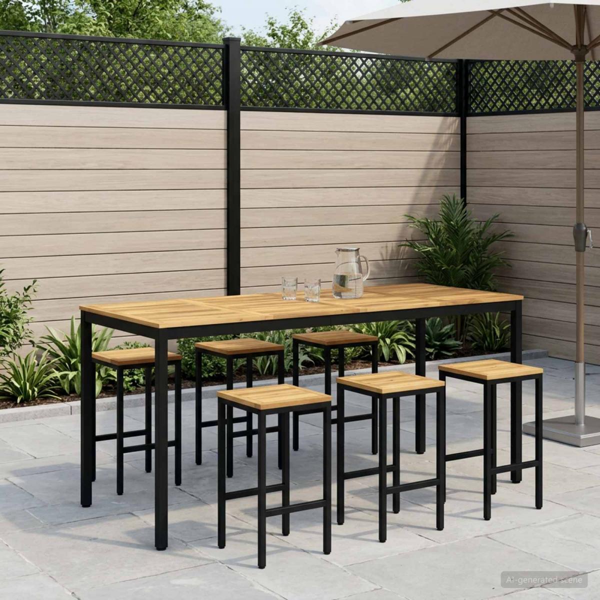 Mesa de Bar para Jardín Natural y negro 196 x 100,5 x 105 cm