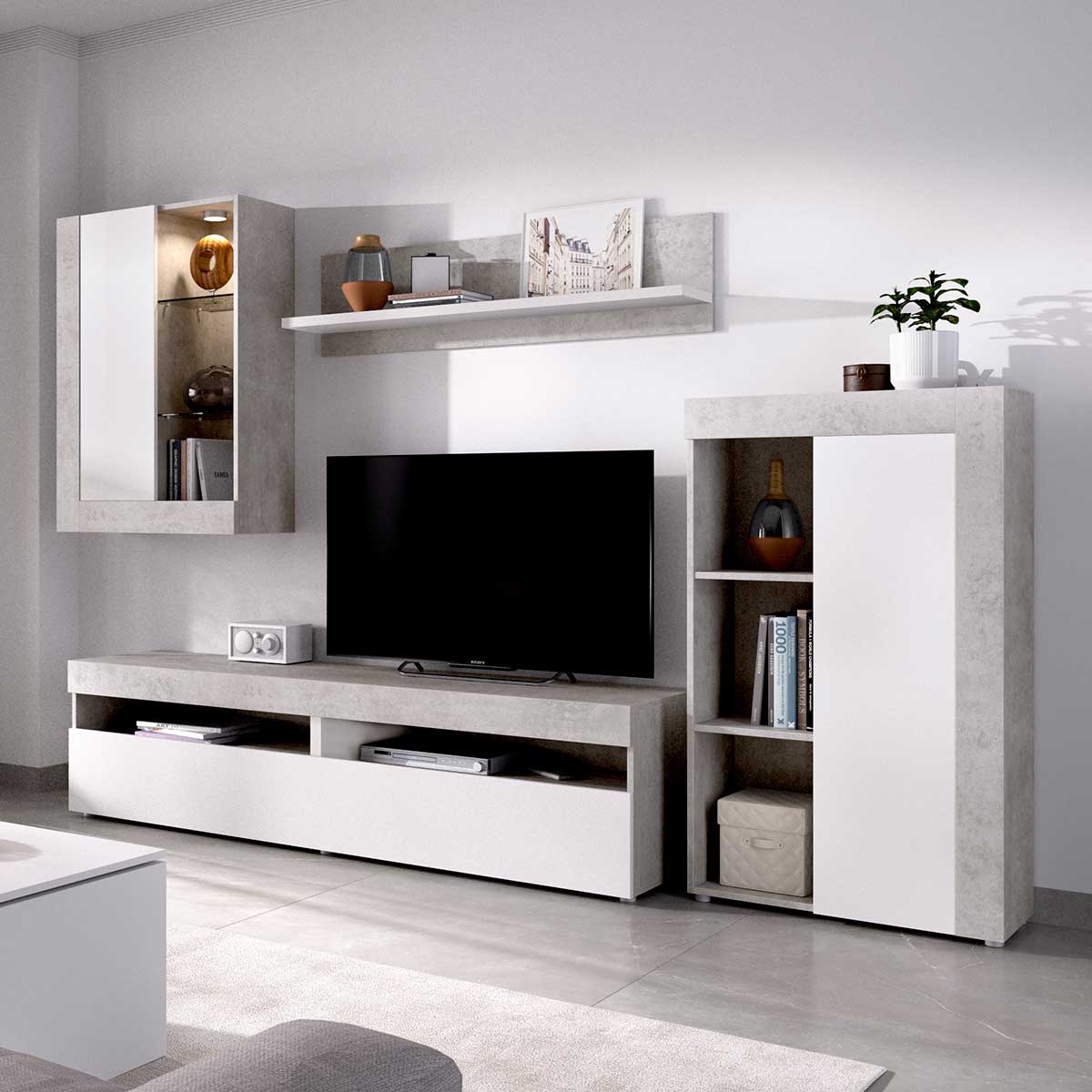 Mueble Salón Belic - Muebles Polque - Venta Online - Mueble tv estantería