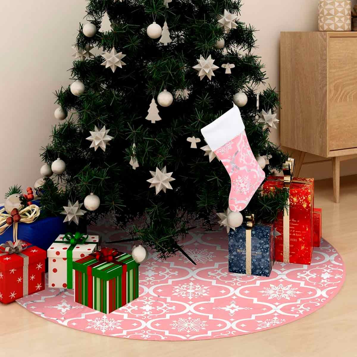 Falda del árbol de Navidad de lujo con calcetín tela rosa 122cm