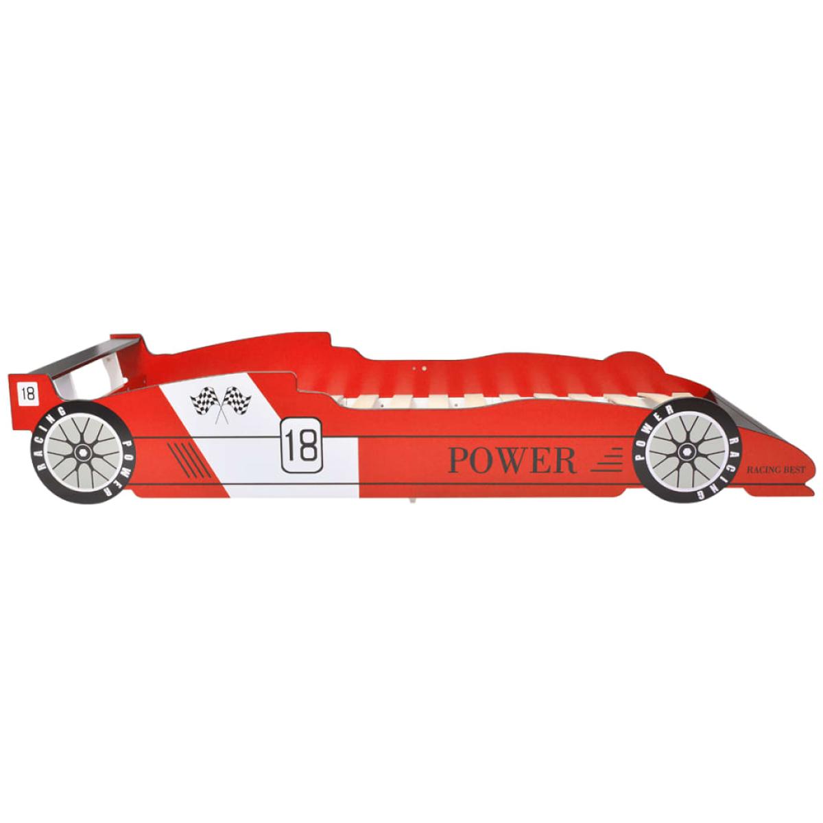 Cama con forma de coche de carreras para niños roja 90x200 cm