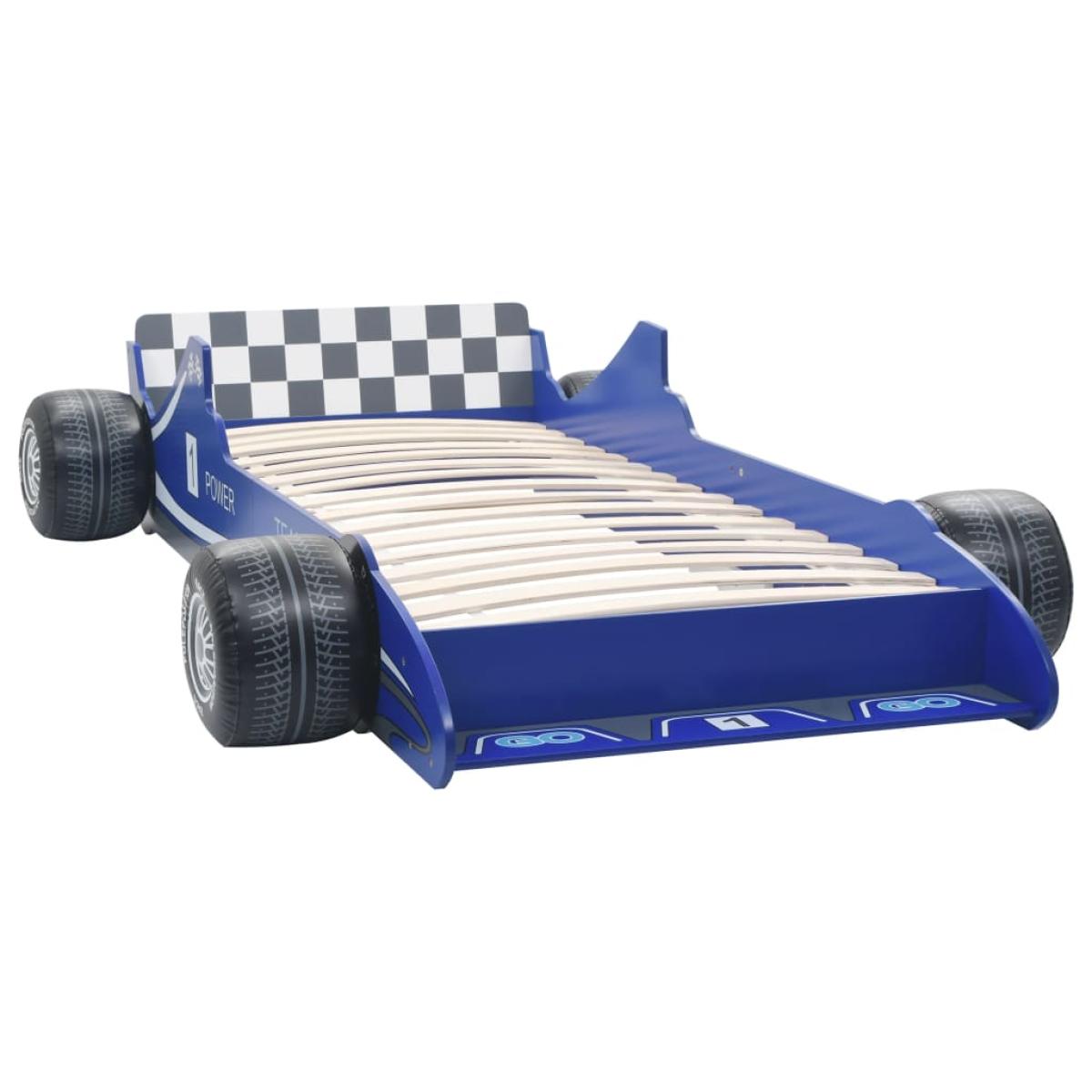 Cama con forma de coche de carreras para niños 90x200 cm azul