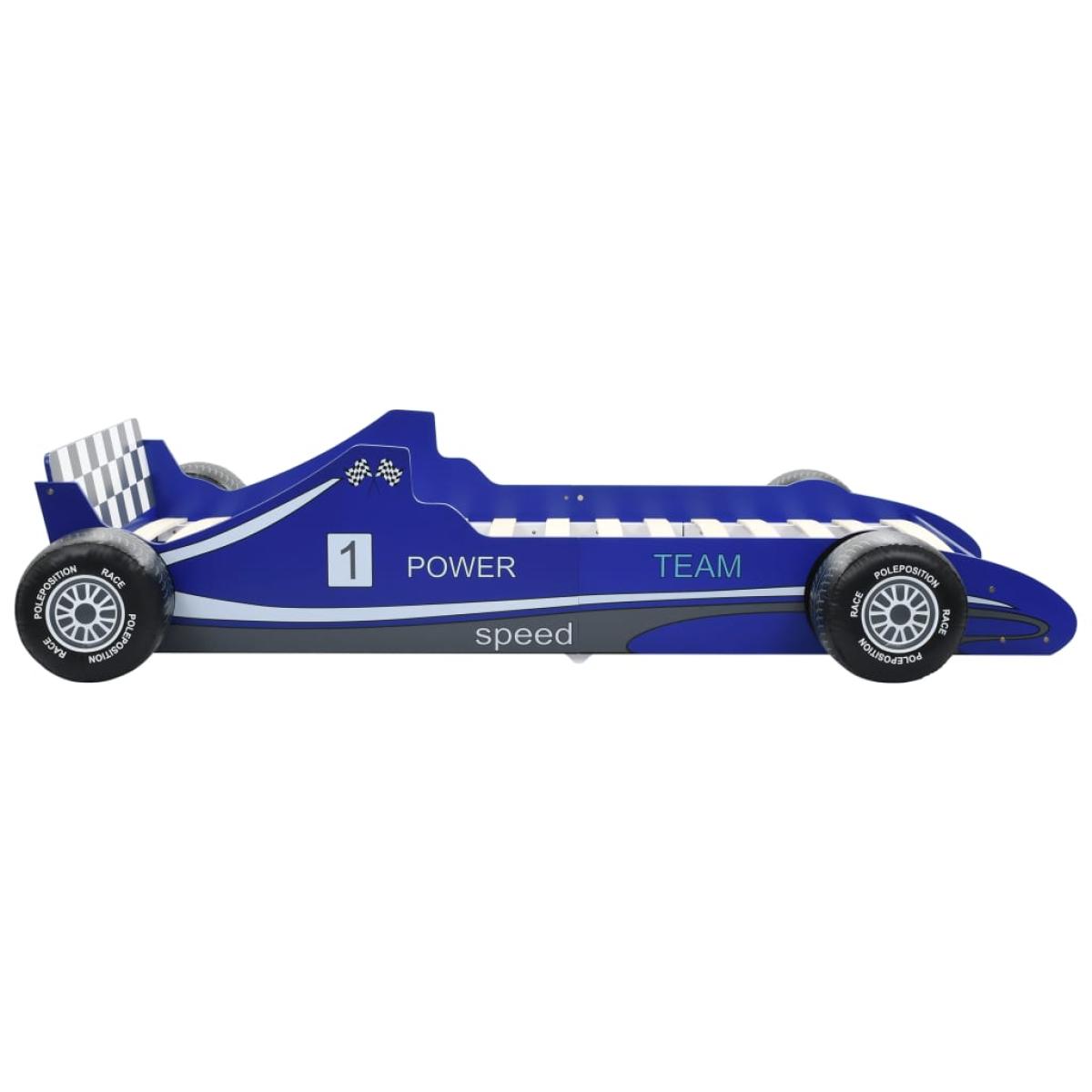Cama con forma de coche de carreras para niños 90x200 cm azul