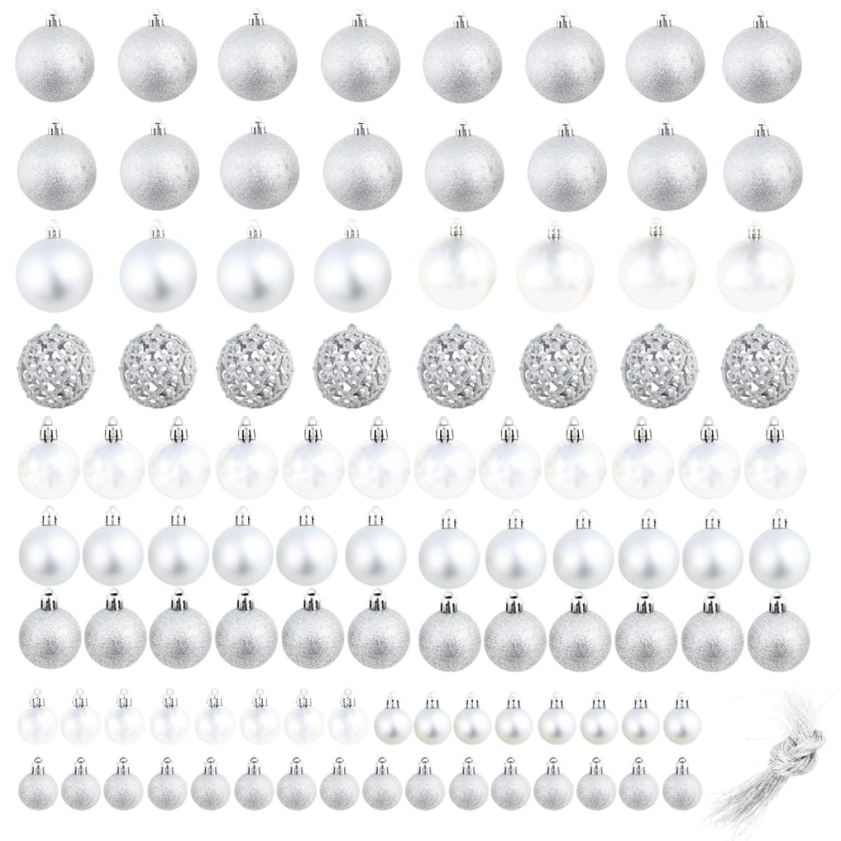 Lote de bolas de Navidad 100 unidades plateadas 3/4/6 cm