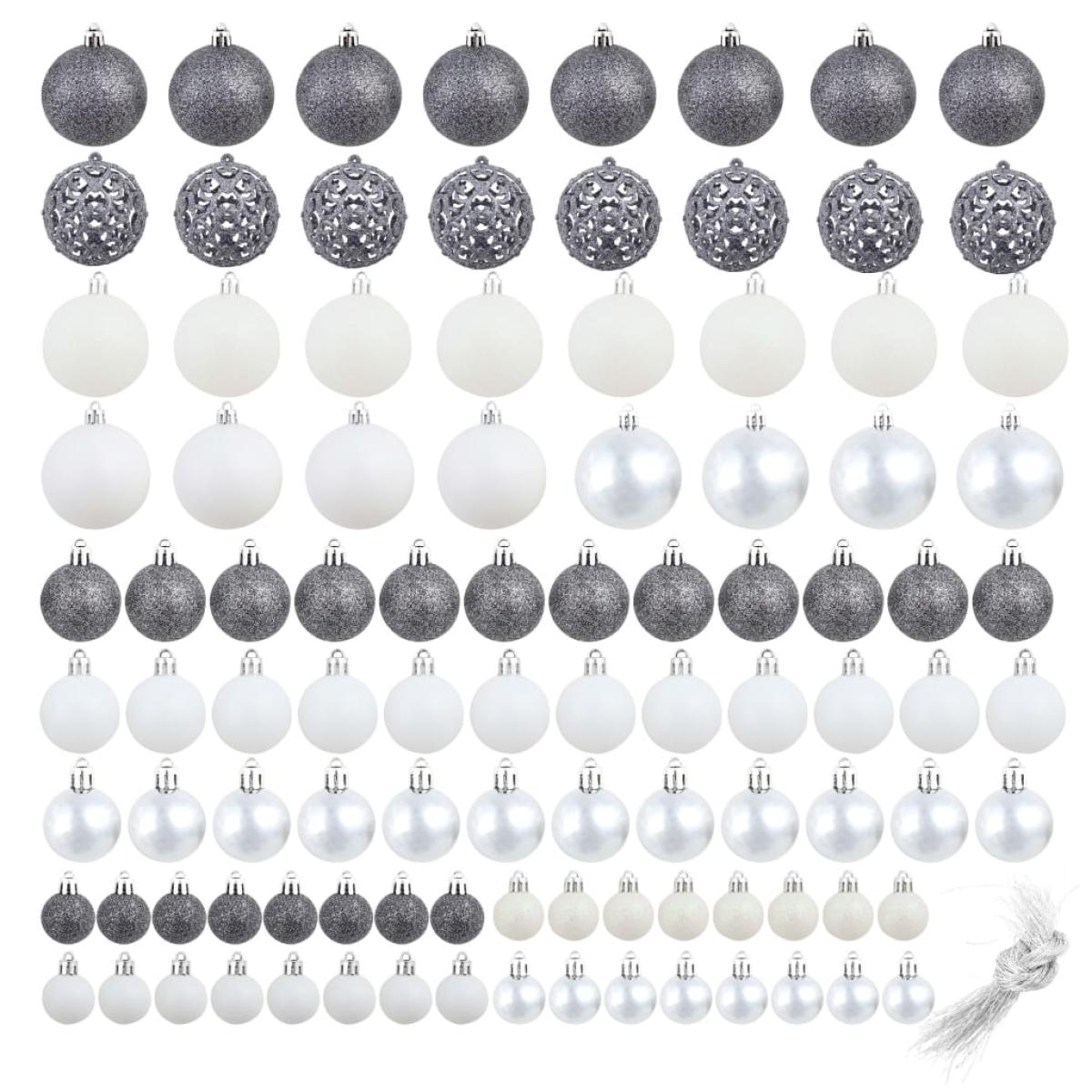 Lote de bolas de Navidad 100 unidades blanco/gris 3/4/6 cm