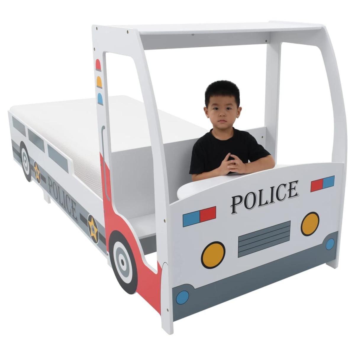 Cama infantil coche de policía con colchón viscoelástico 90x200 cm 