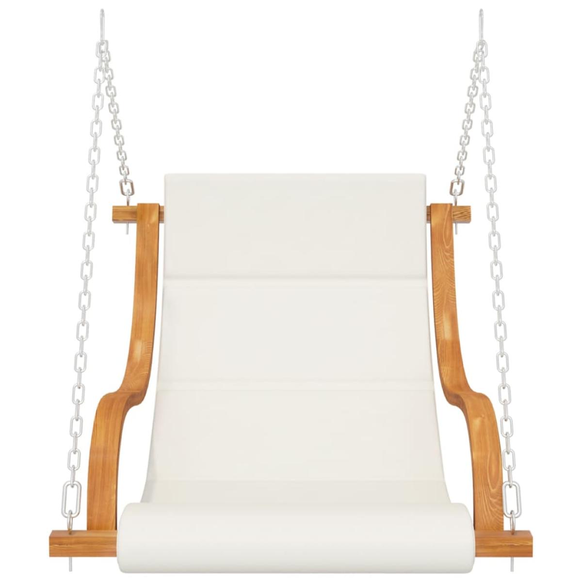 Silla columpio con cojín crema madera curvada acabado de teca