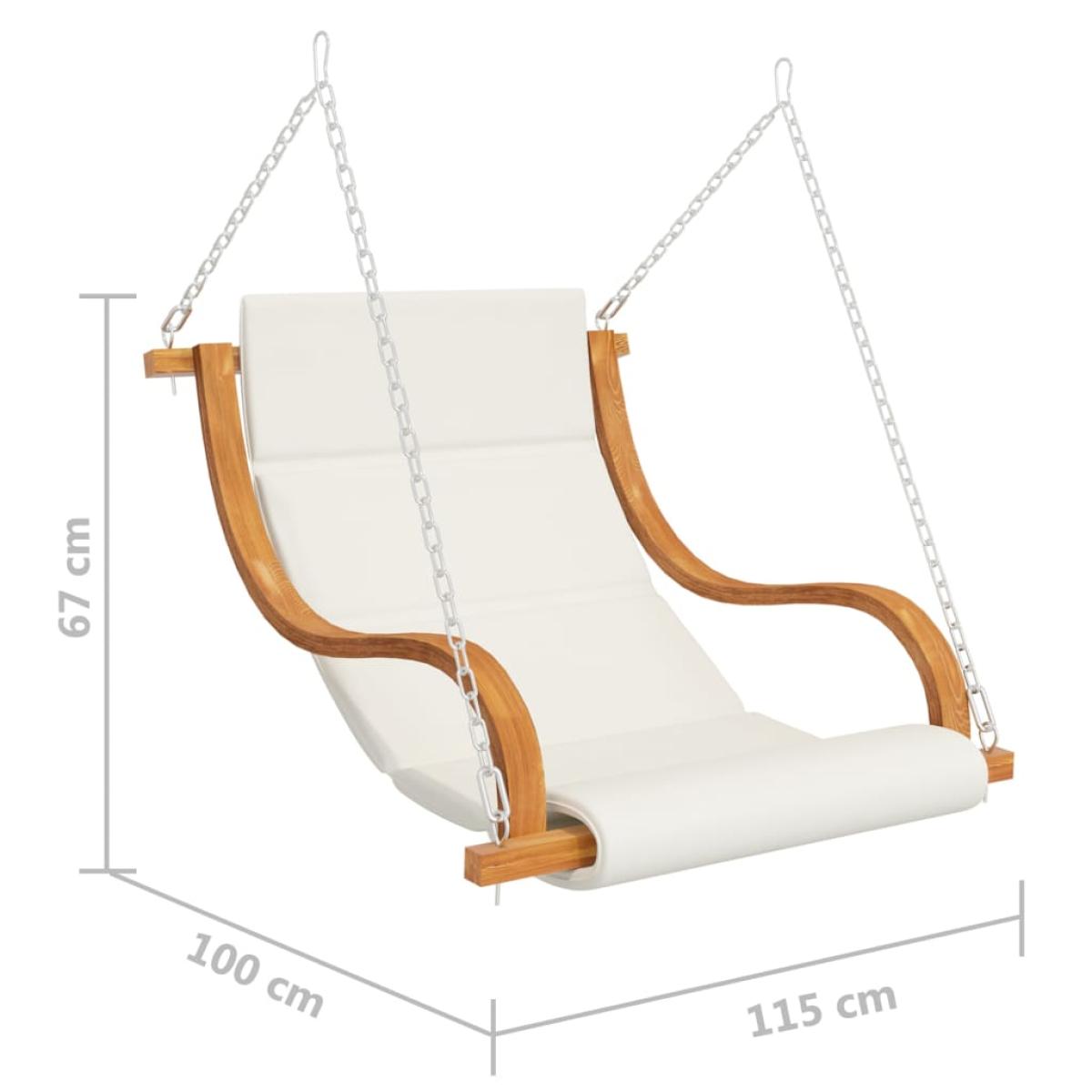 Silla columpio con cojín crema madera curvada acabado de teca