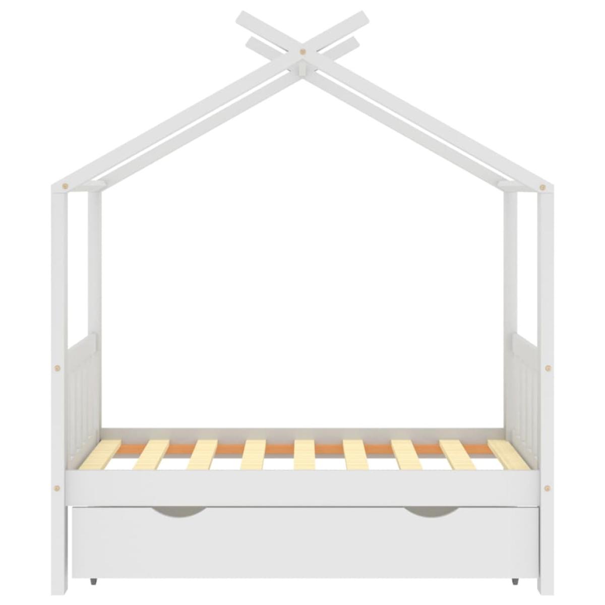Estructura de cama infantil y cajón madera pino blanca 70x140cm